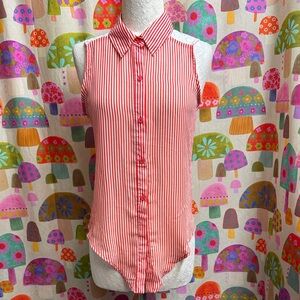 Chocolate Sleeveless Tie Front Blouse. Small